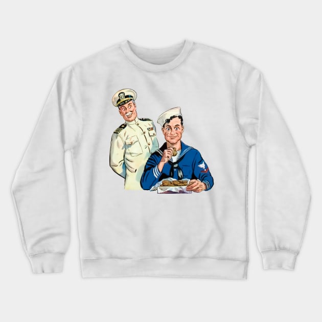 Funny Marine Eating Cookies Military Uniform Retro Comic Old Vintage Cartoon Crewneck Sweatshirt by REVISTANGO